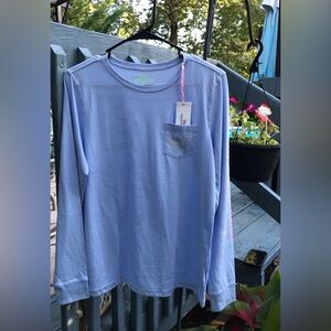 New Women’s Vineyard Vines Long Sleeve Vintage Whale Pocket Tee, Calm Waters, S